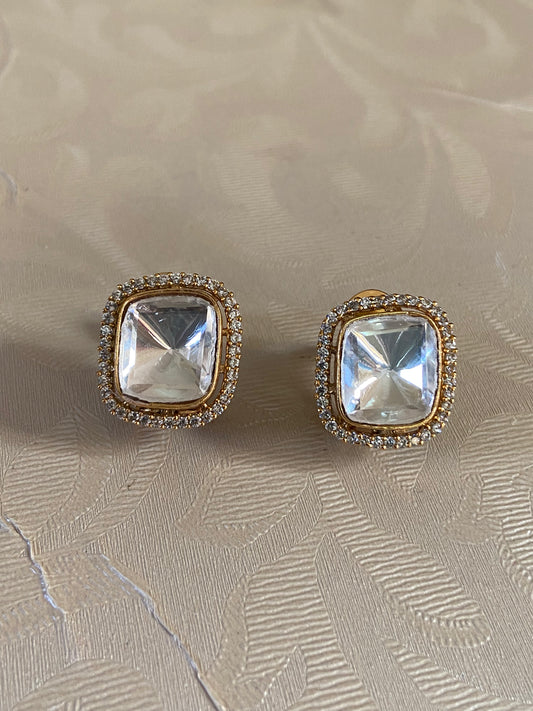 Moissanite Polki Square Studs |  Indian Earrings