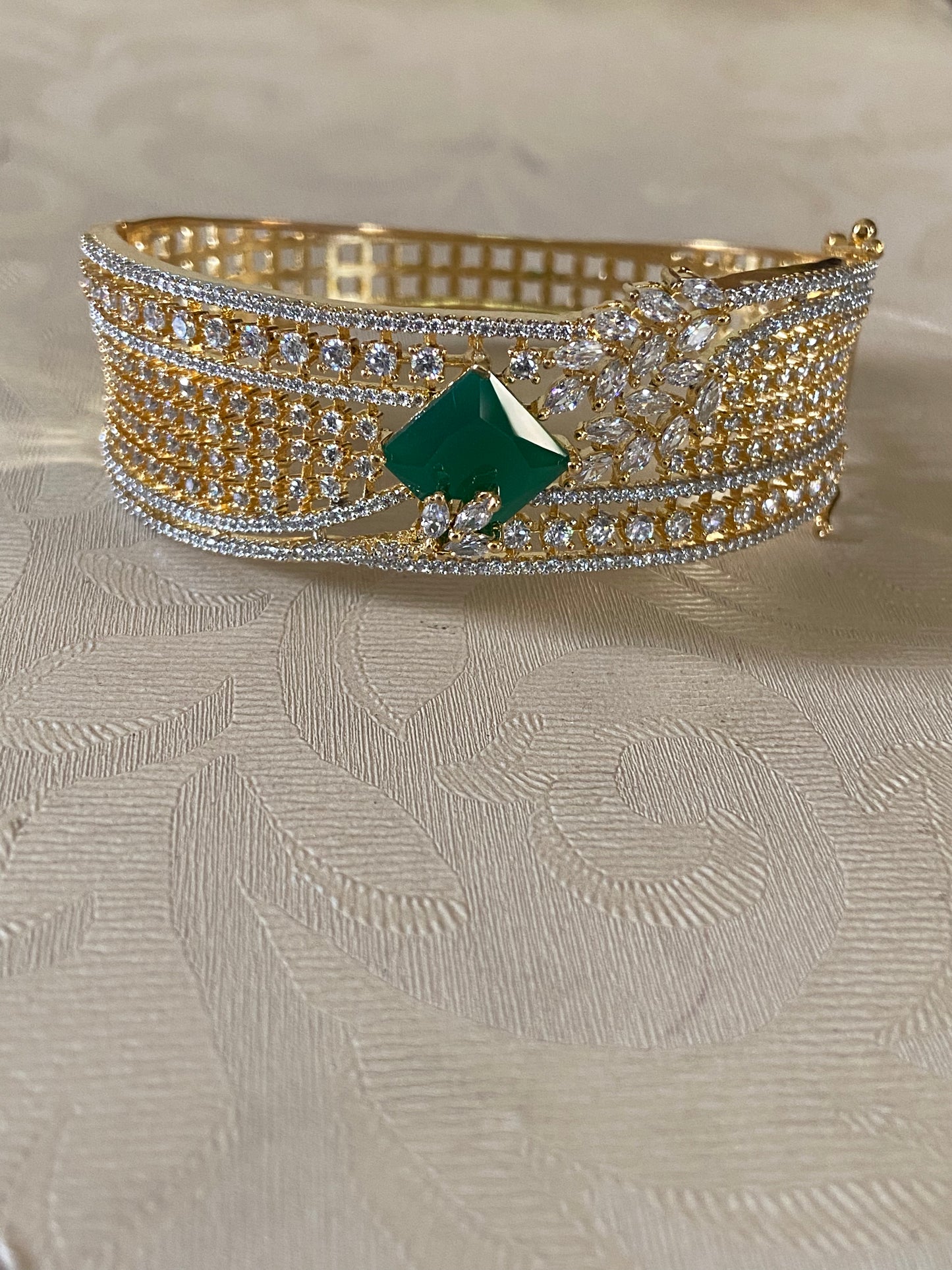 CZ Emerald 2Tone Bracelet | Openable Bracelet | Indian Jewelry  | Gift Idea