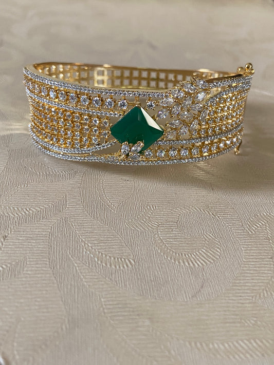 CZ Emerald 2Tone Bracelet | Openable Bracelet | Indian Jewelry  | Gift Idea