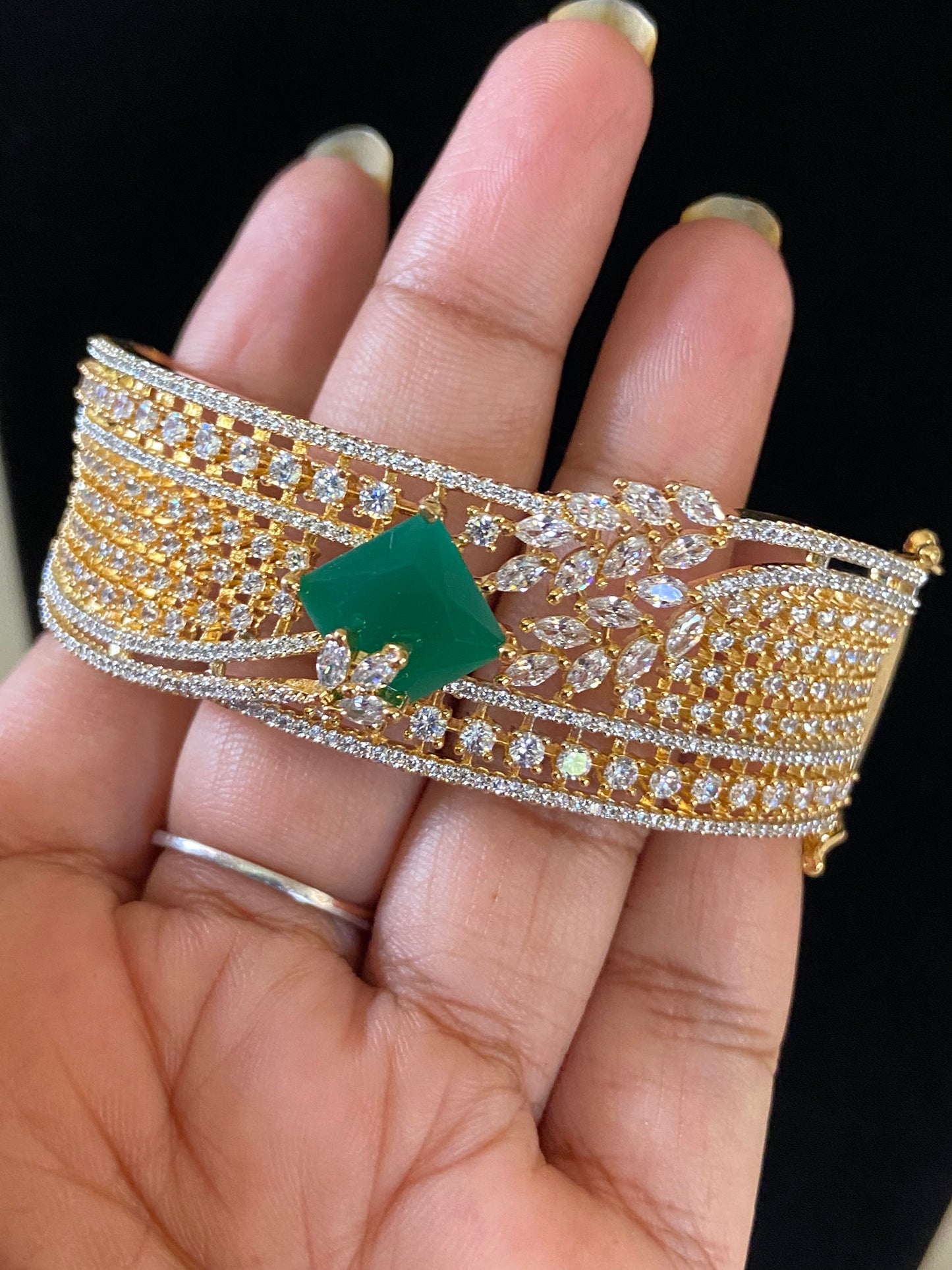 CZ Emerald 2Tone Bracelet | Openable Bracelet | Indian Jewelry  | Gift Idea