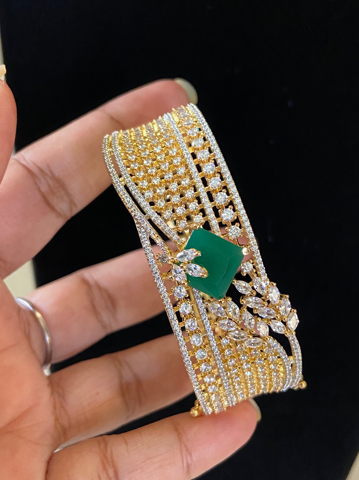 CZ Emerald 2Tone Bracelet | Openable Bracelet | Indian Jewelry  | Gift Idea