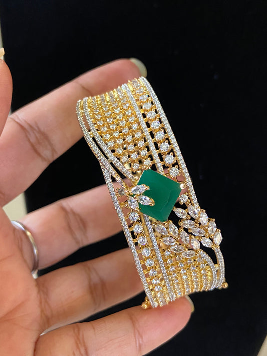 CZ Emerald 2Tone Bracelet | Openable Bracelet | Indian Jewelry  | Gift Idea