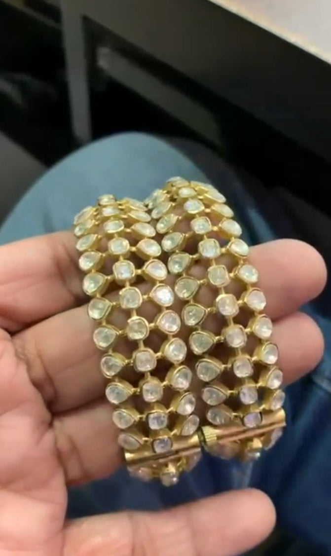 Premium Moissanite Polki Bridal Bangles |  Openable Indian Bangles