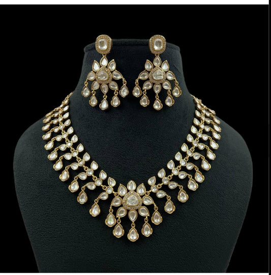 Moissanite Polki Kundan Necklace With Earrings | Indian Jewelry in USA