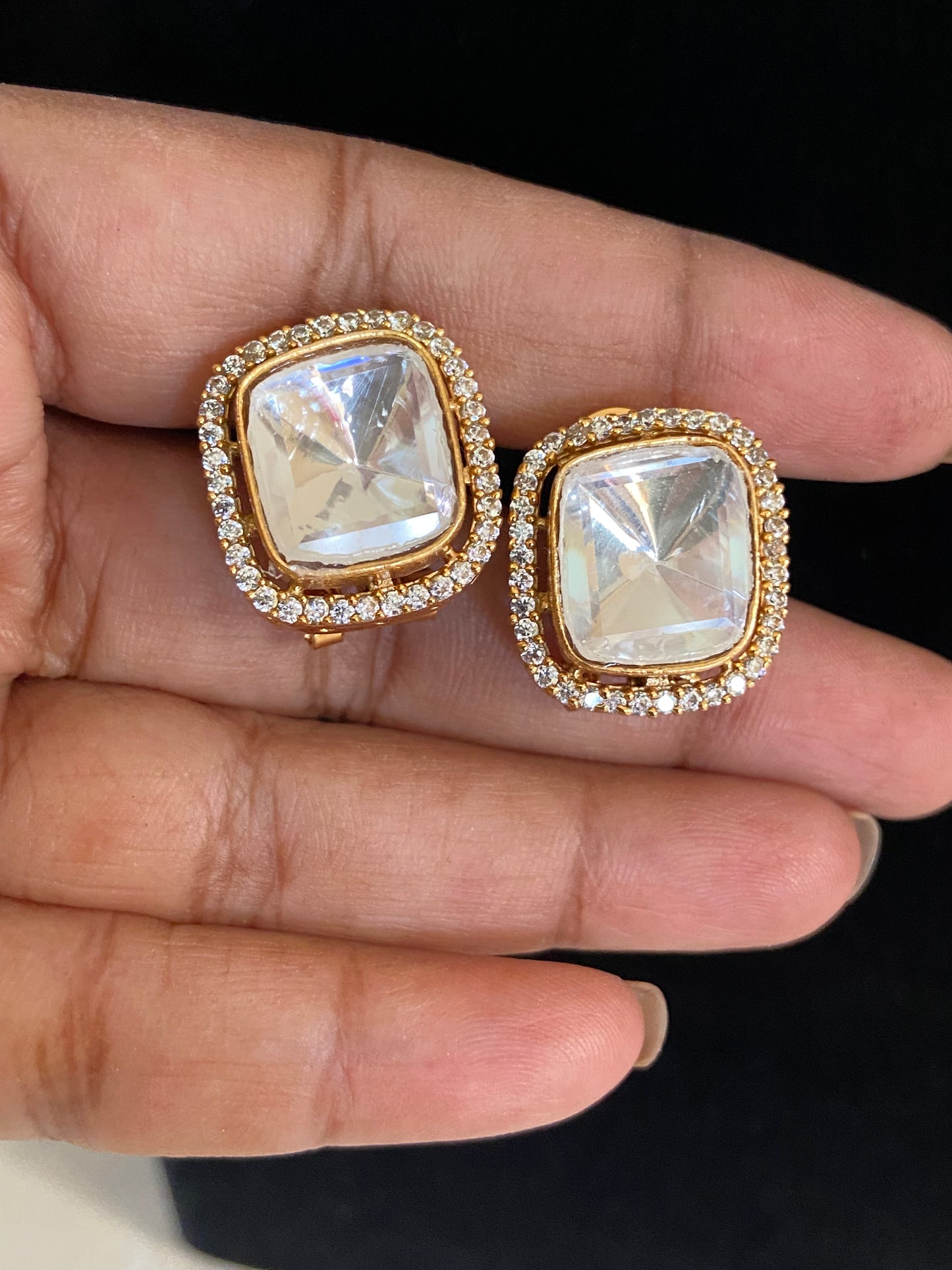 Moissanite Polki Square Studs |  Indian Earrings