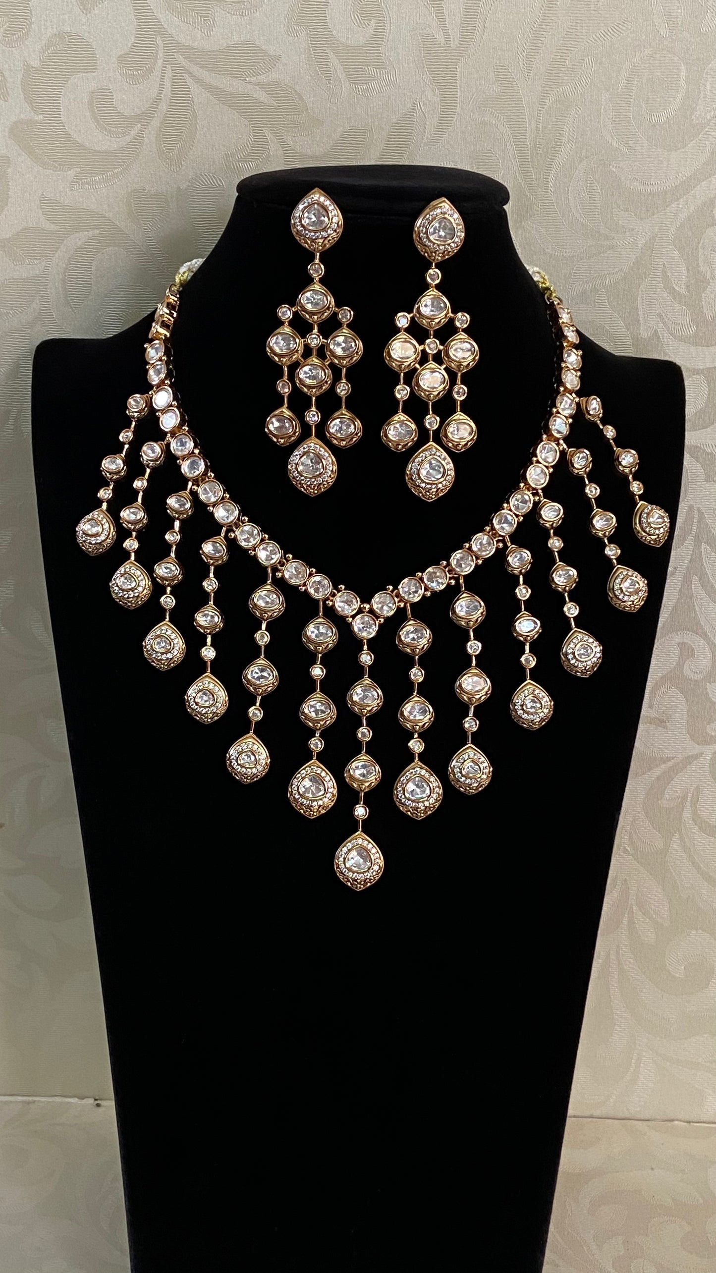Peacock Feather Drop Moissanite Necklace Set | Party Wear Necklace