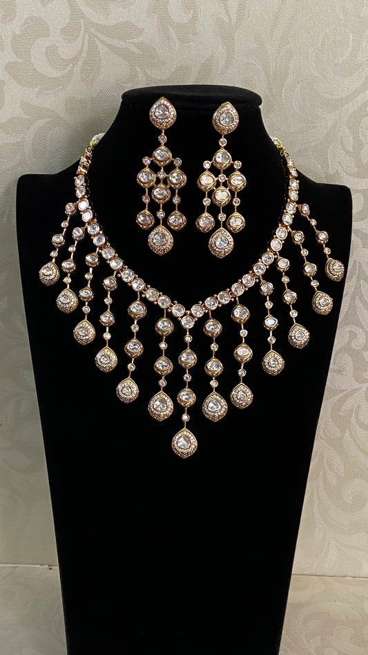 Peacock Feather Drop Moissanite Necklace Set | Party Wear Necklace