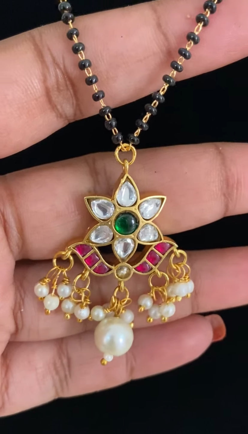 Jadau Kundan Pendant Mangalasutra | Traditional Black Beads