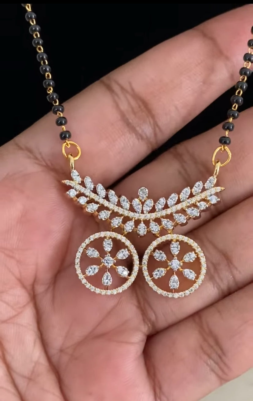 AD Pendant Mangalasutra With Studs | Traditional Black Beads