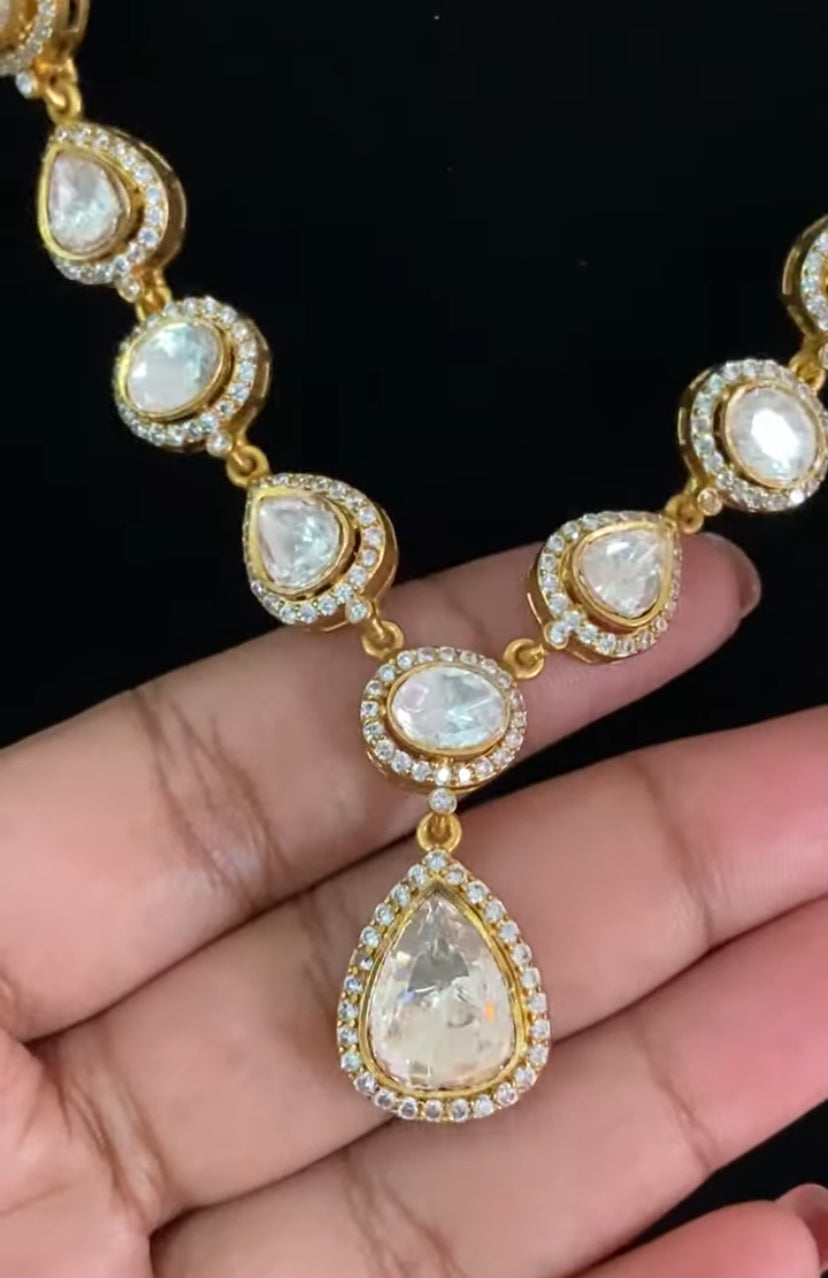Premium AD Moissanite Necklace With Earrings | Indian Jewelry In USA