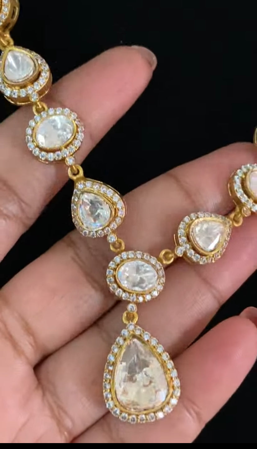 Premium AD Moissanite Necklace With Earrings | Indian Jewelry In USA