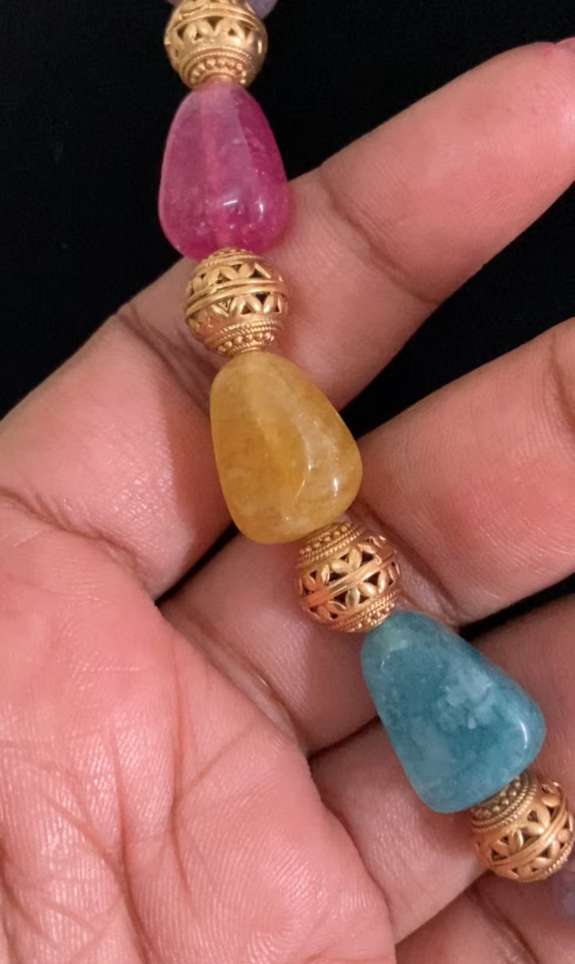 MultiColor Stone & Antique Beads Necklace Set | Simple Necklace | Indian Jewelry In USA