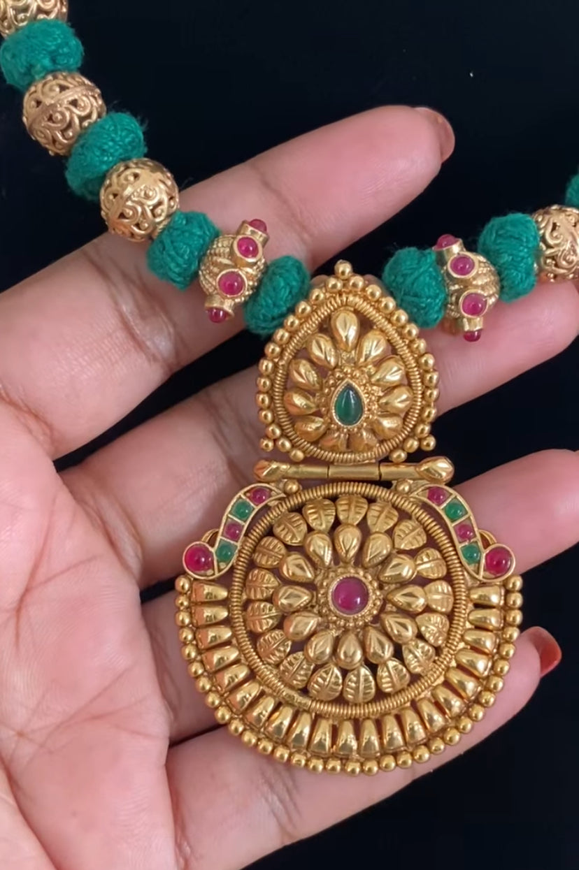Antique Pendant Thread Necklace With Studs | Handmade Necklace