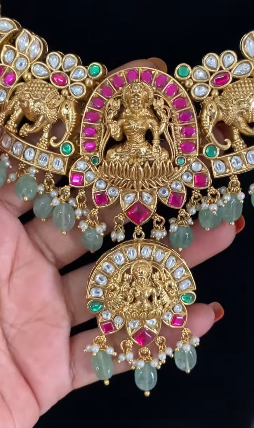 Antique Kundan Temple Necklace Set | Traditional Indian Jewelry