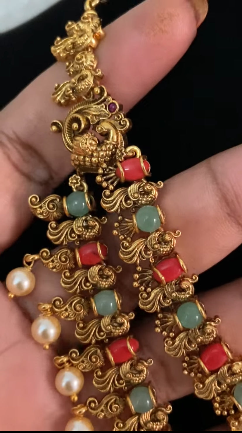 Antique Coral Doubel Layer Necklace With Jumkis | Indian Jewelry In USA