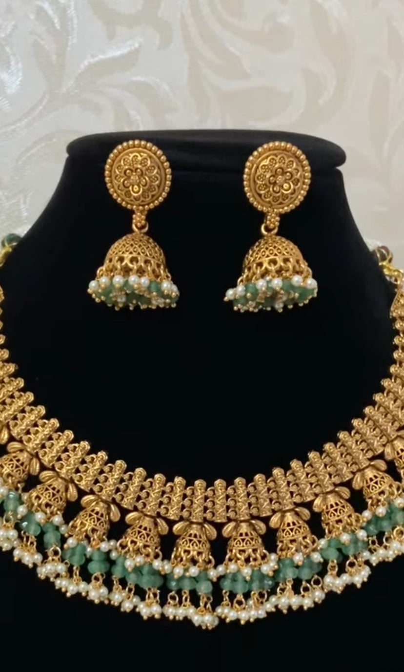 Classic Antique  Necklace With Jumkis  | Indian Traditional Jewelry