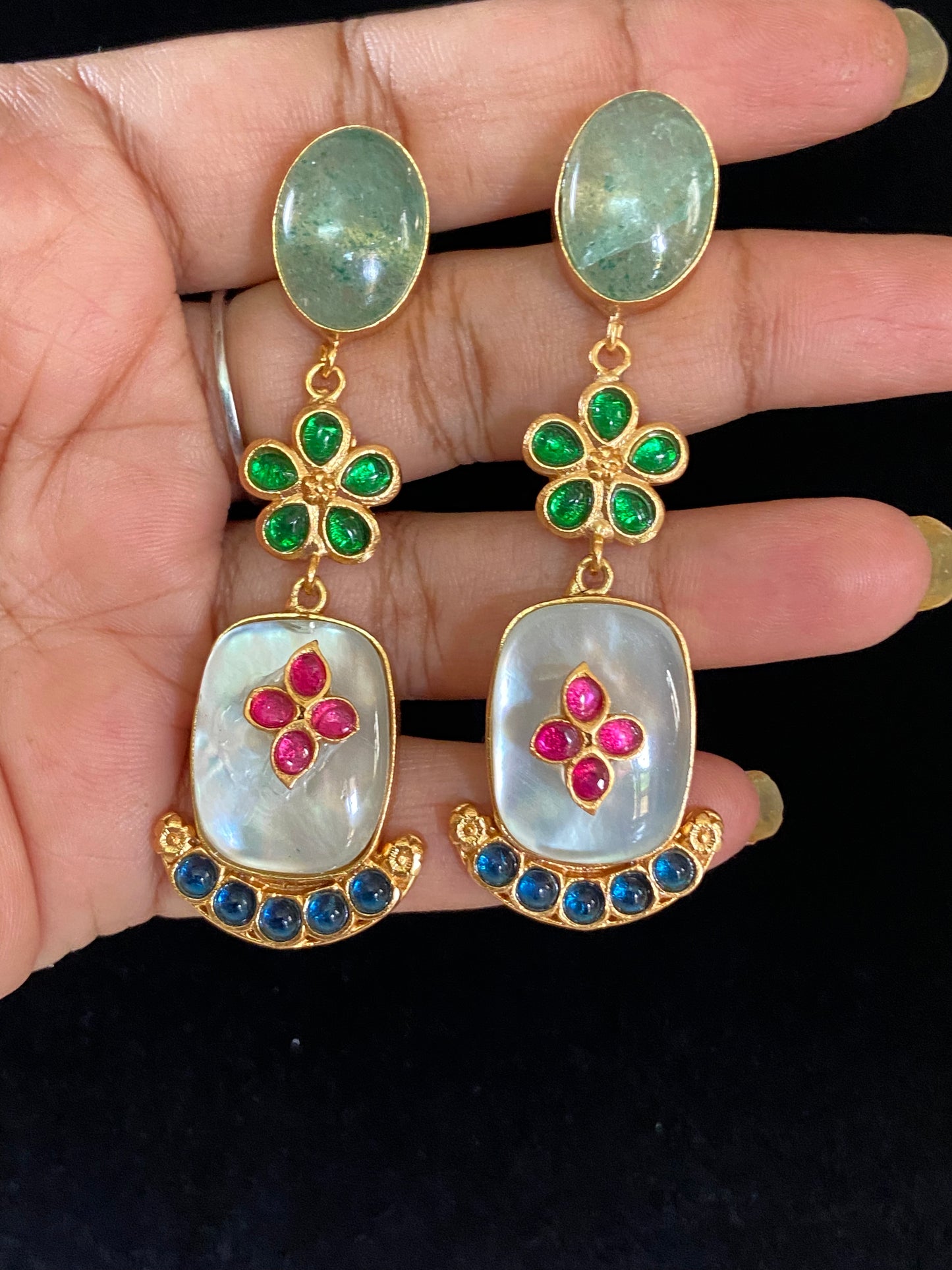Semi Precious Kundan Earrings | Fusion Kundan Earrings