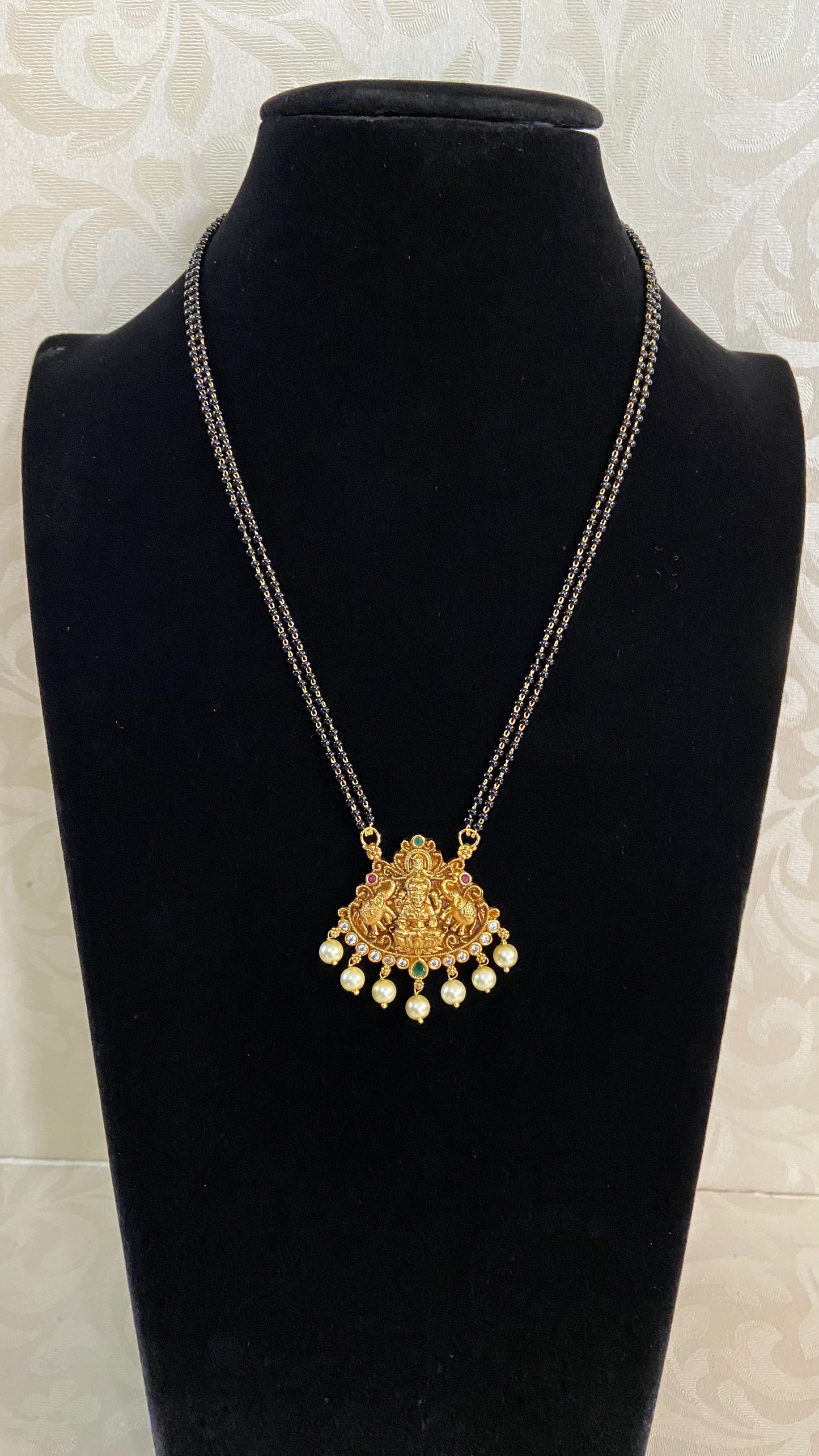 Antique Lakshmi Pendant Mangalasutra | Traditional Temple Black Beds Necklace