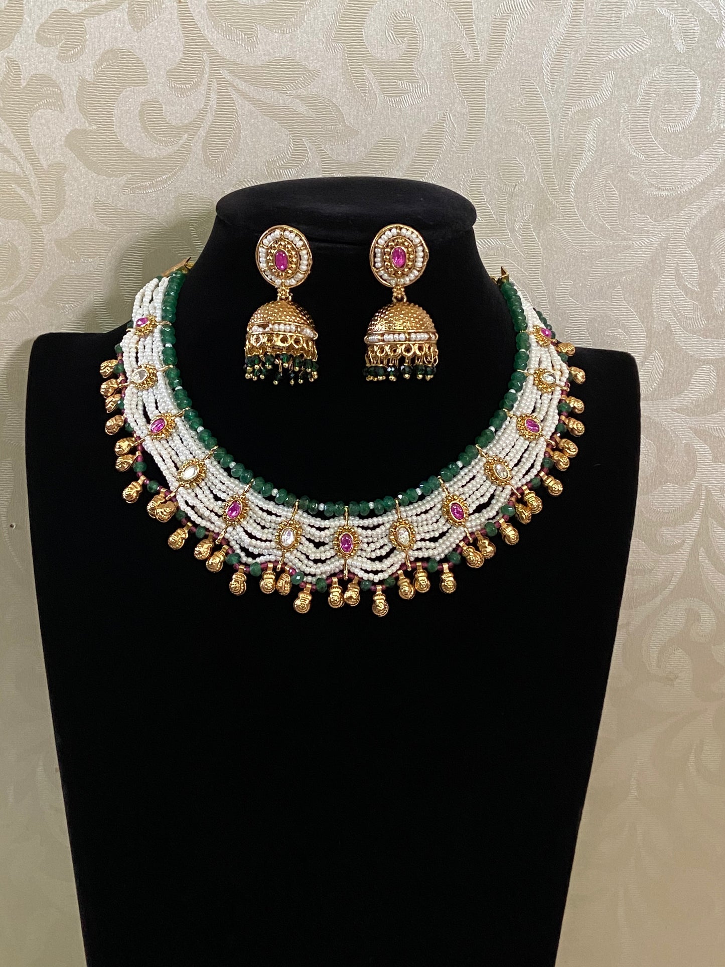 Rajwadi Pearl Necklace With Jumki | Indian Traditional Necklace