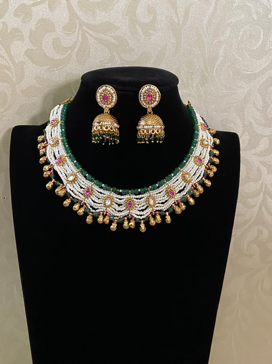 Rajwadi Pearl Necklace With Jumki | Indian Traditional Necklace
