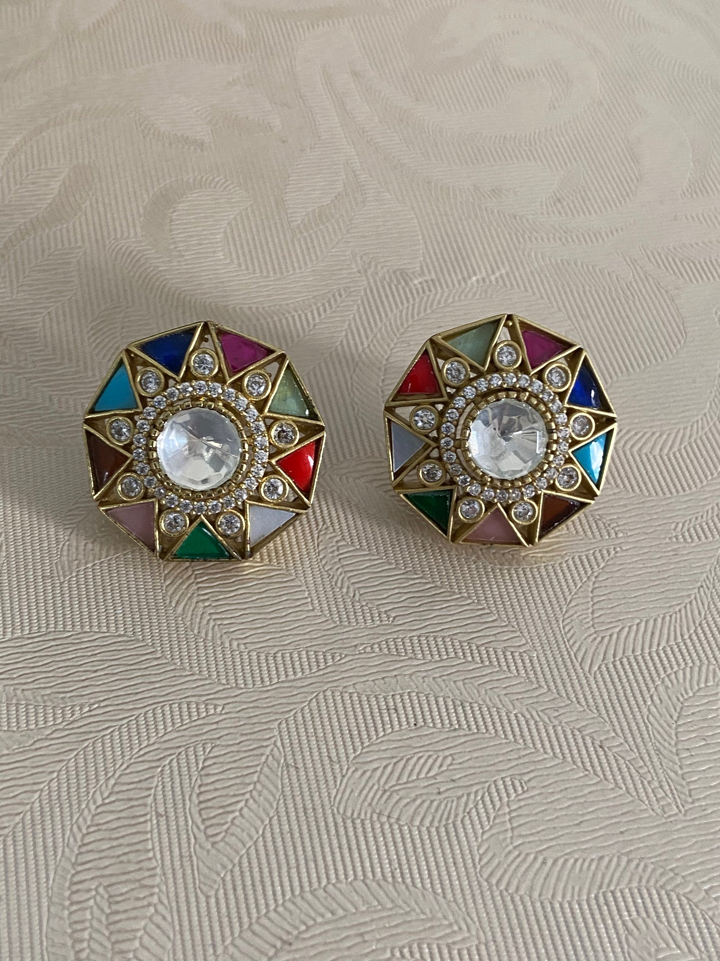 AD Navaratan Kundan Studs | Traditional Jewelry