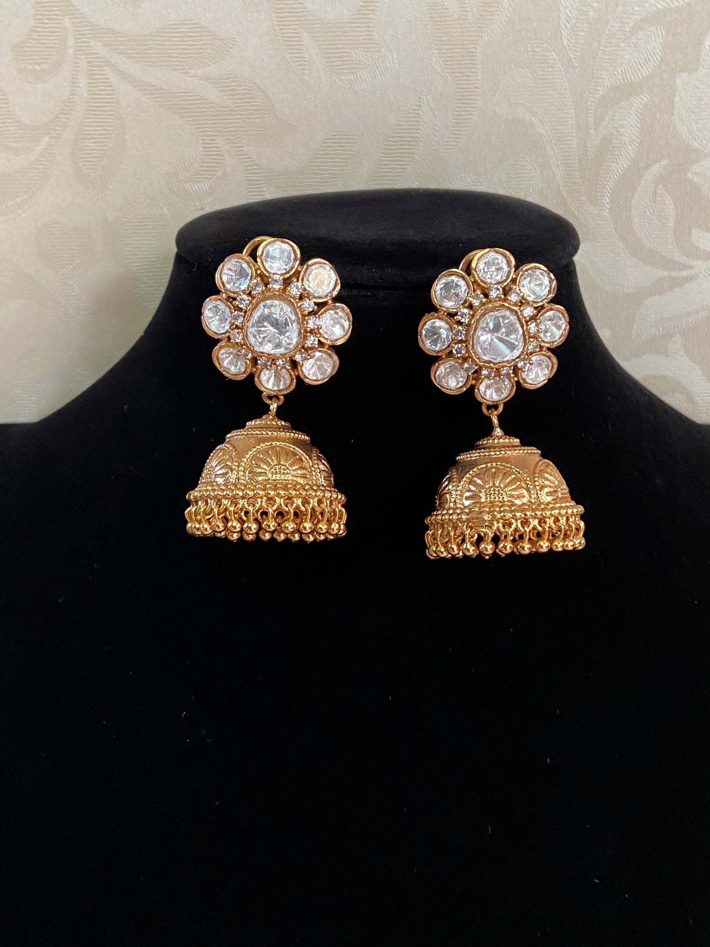 Moissanite Stud Antique Jumkis | Indian Jumki Earrings In USA