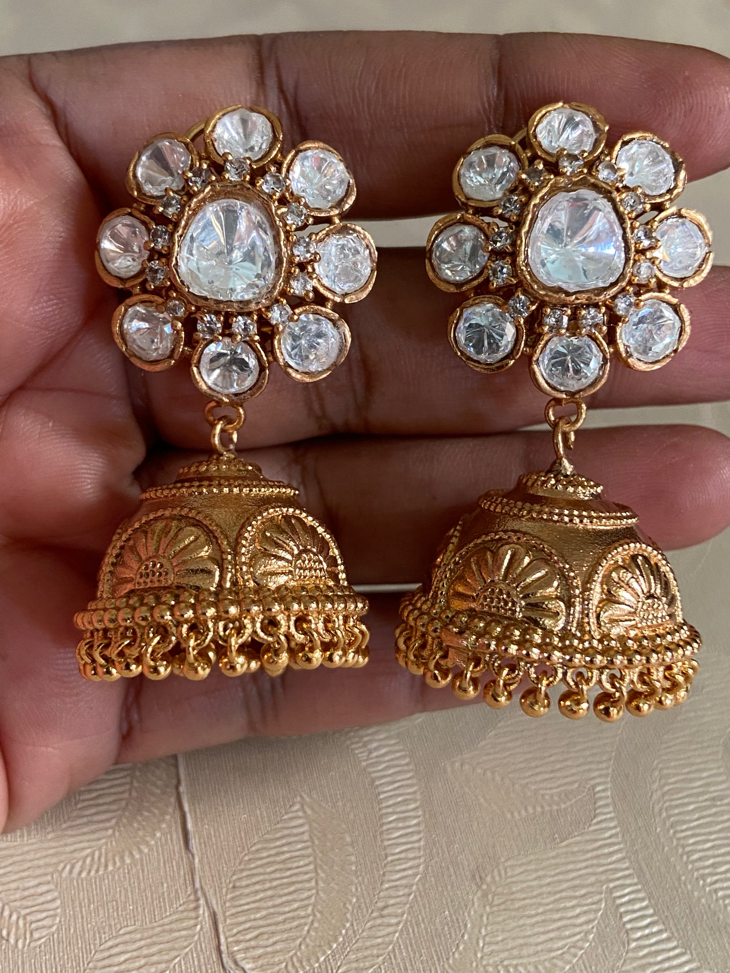 Moissanite Stud Antique Jumkis | Indian Jumki Earrings In USA