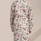 Boys Pearl White Floral Printed Angrakha Style Kurta Set