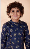 Boys Dark Blue Side Open Kurta Set