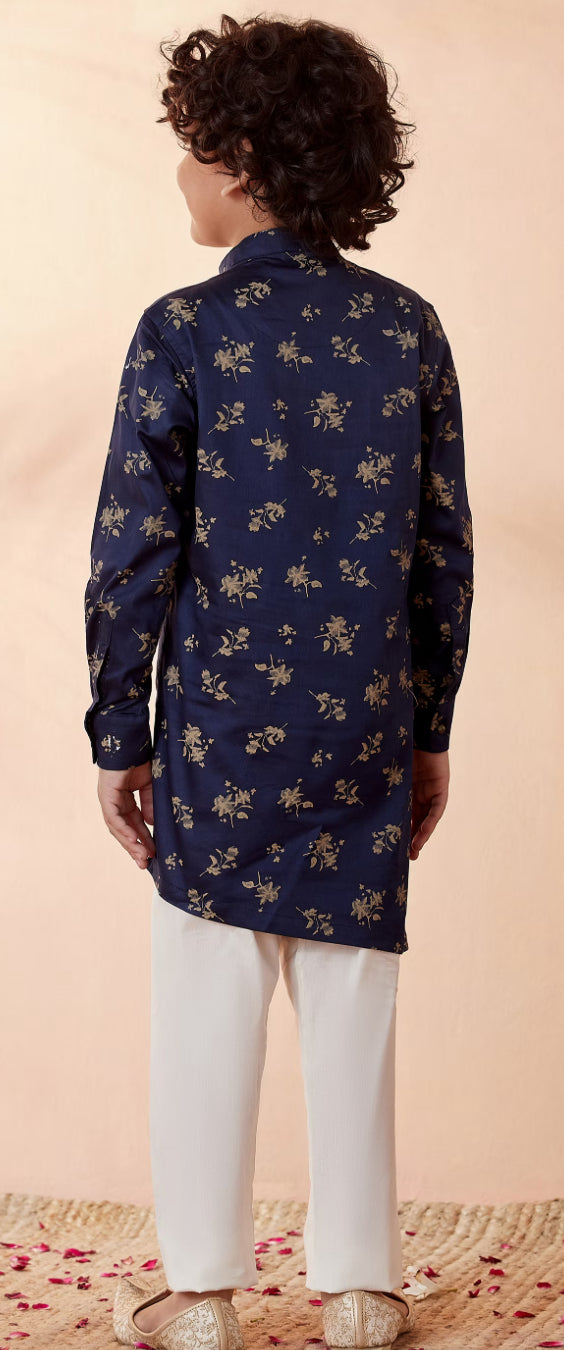 Boys Dark Blue Side Open Kurta Set