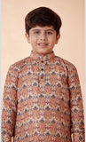Boys Orange Printed Kurta Set