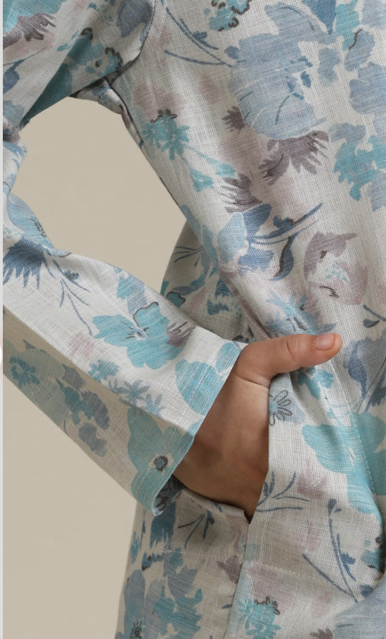 Boys Aqua Green Floral Printed Kurta Set