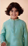 Boys Jade Blue Jacquard Kurta Set