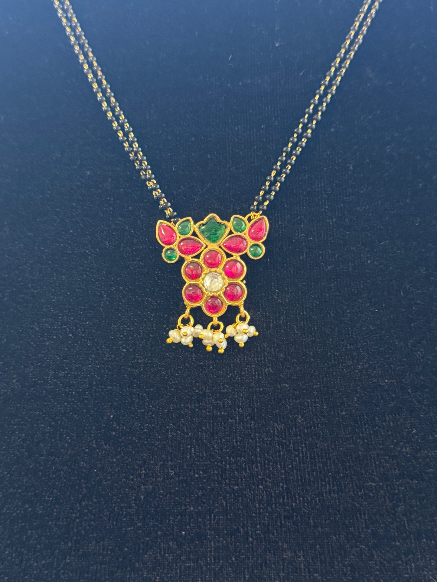 Jadau Kundan Pendant Mangalasutra | Traditional Black Beads