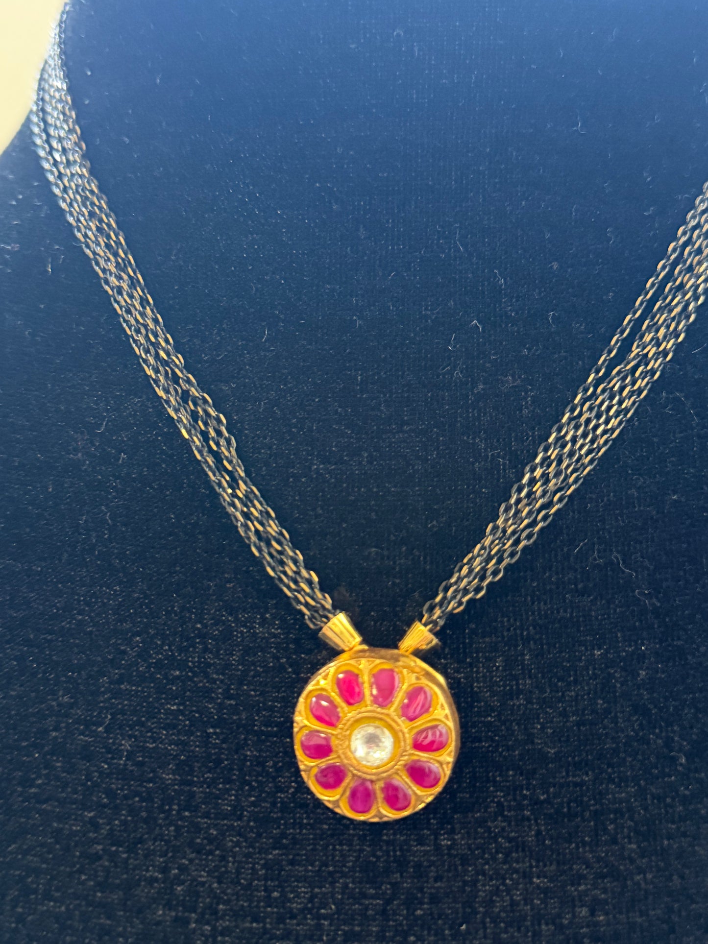 Metallic Chain With Kundan Pendant Necklace | Indian Jewelry