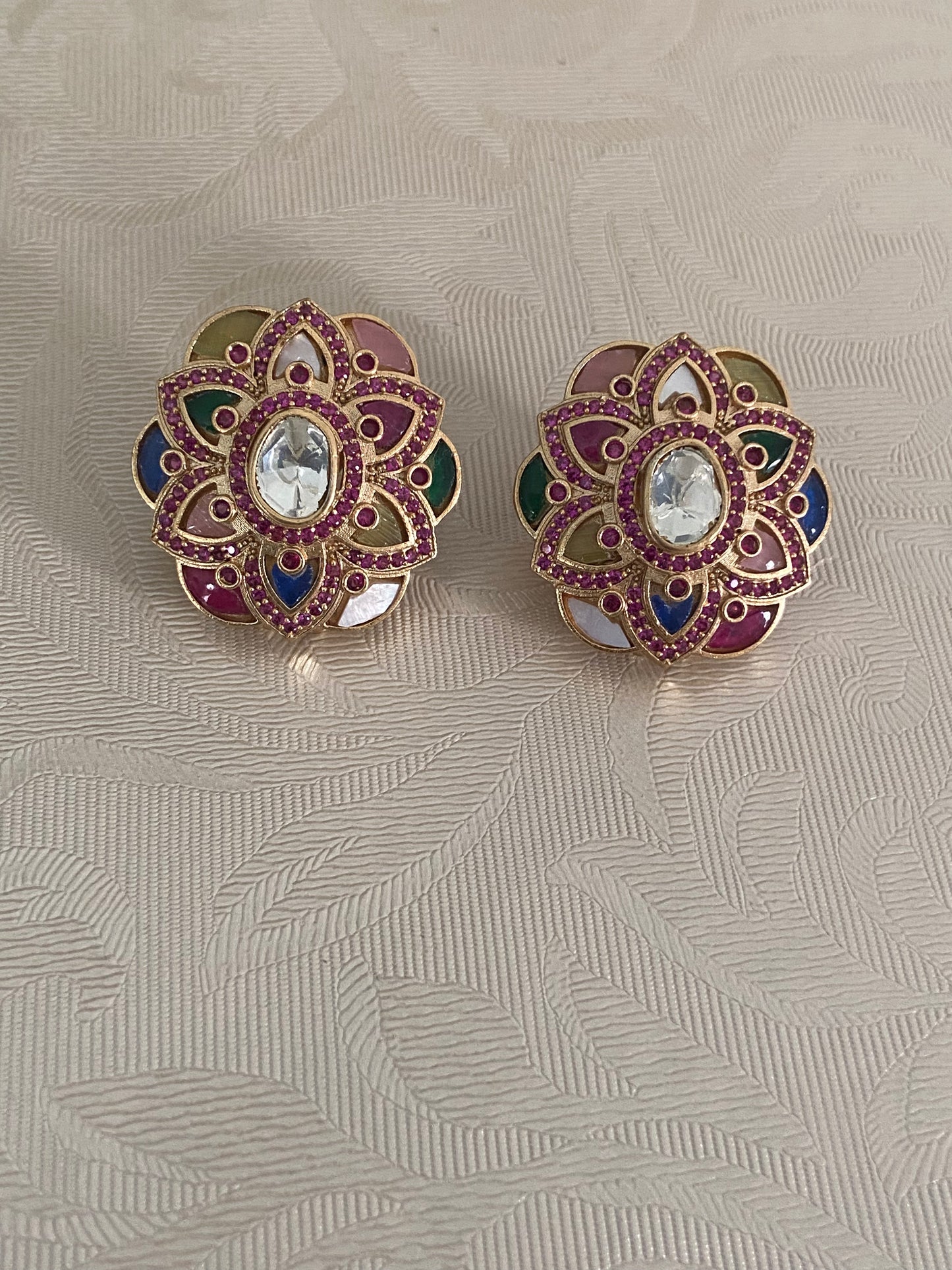 Navratan Ear Studs | Traditional Indian Jewelry