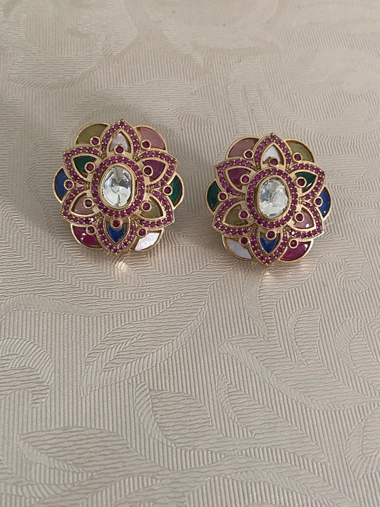 Navratan Ear Studs | Traditional Indian Jewelry