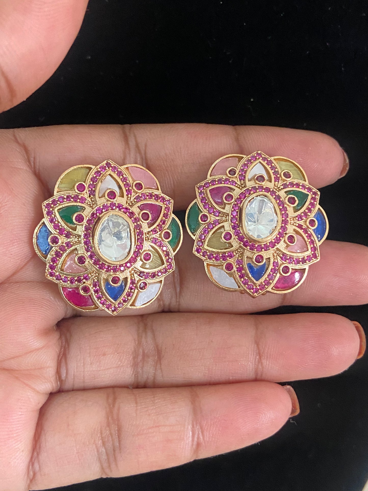 Navratan Ear Studs | Traditional Indian Jewelry