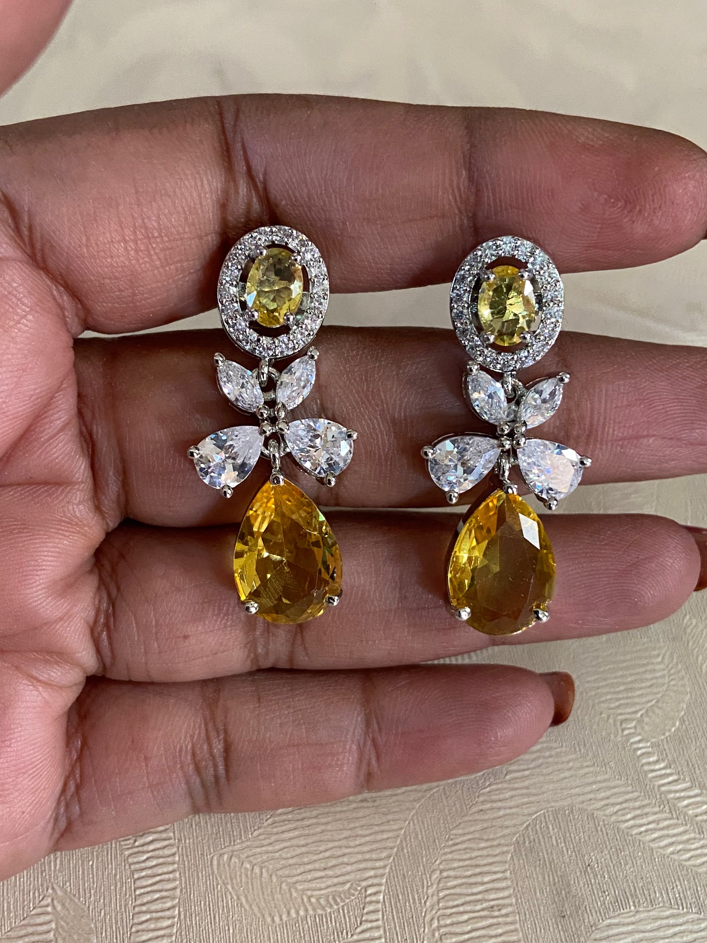 AD Crystal Rhodium Earrings | Party Wear Earrings