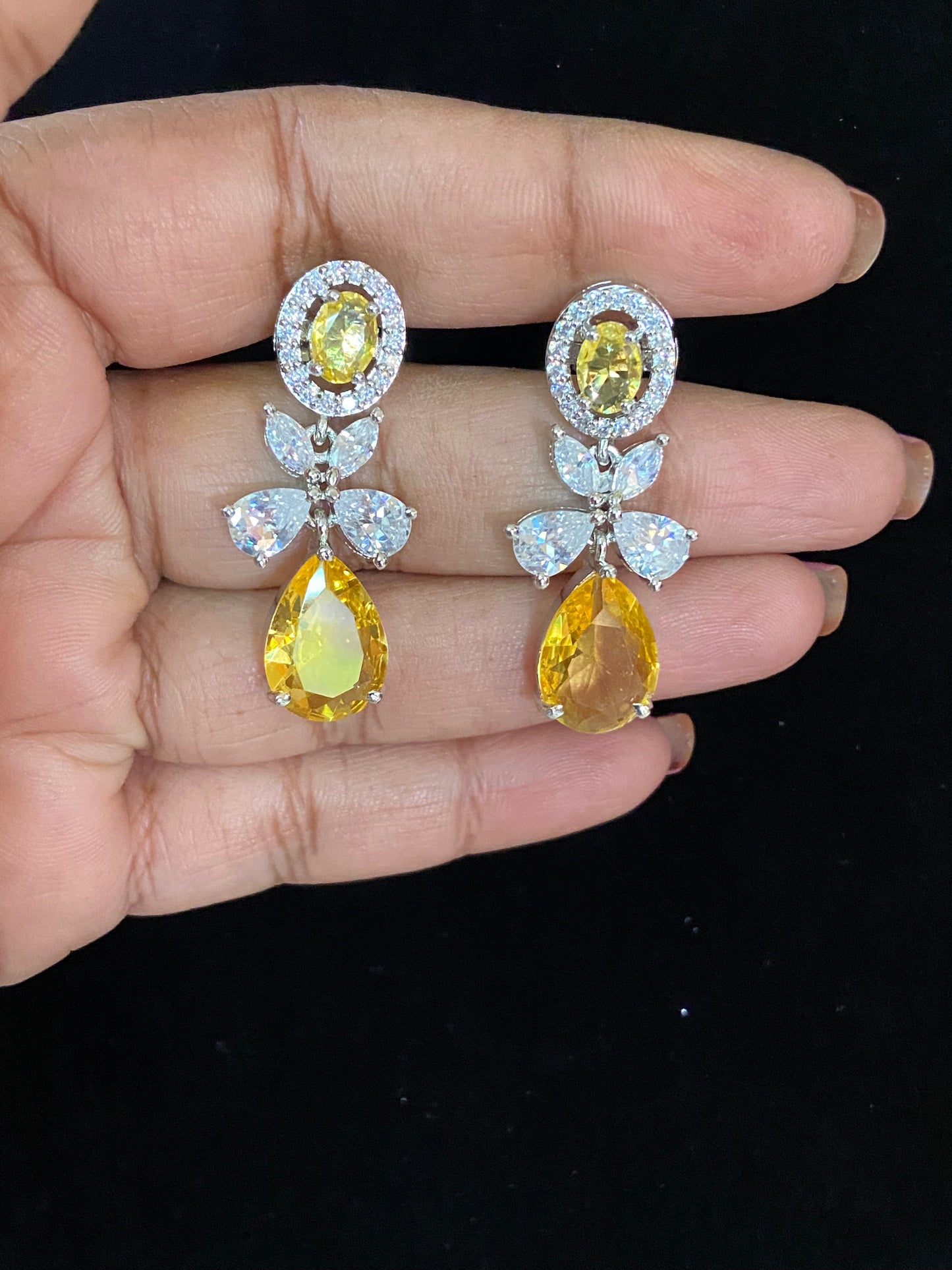 AD Crystal Rhodium Earrings | Party Wear Earrings