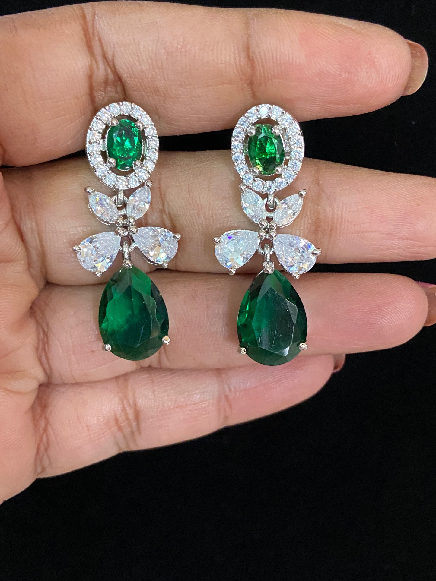 AD Crystal Rhodium Earrings | Party Wear Earrings