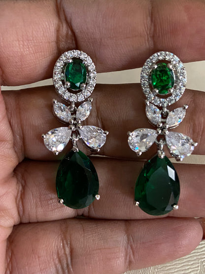 AD Crystal Rhodium Earrings | Party Wear Earrings