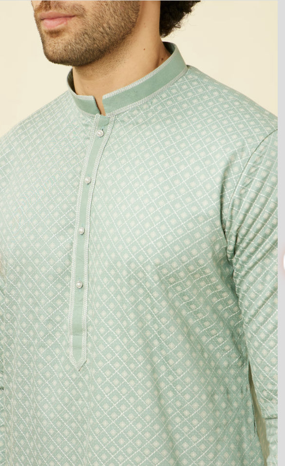 Turkish Green Diamond Patterned Kurta Set