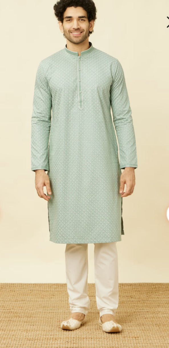 Turkish Green Diamond Patterned Kurta Set
