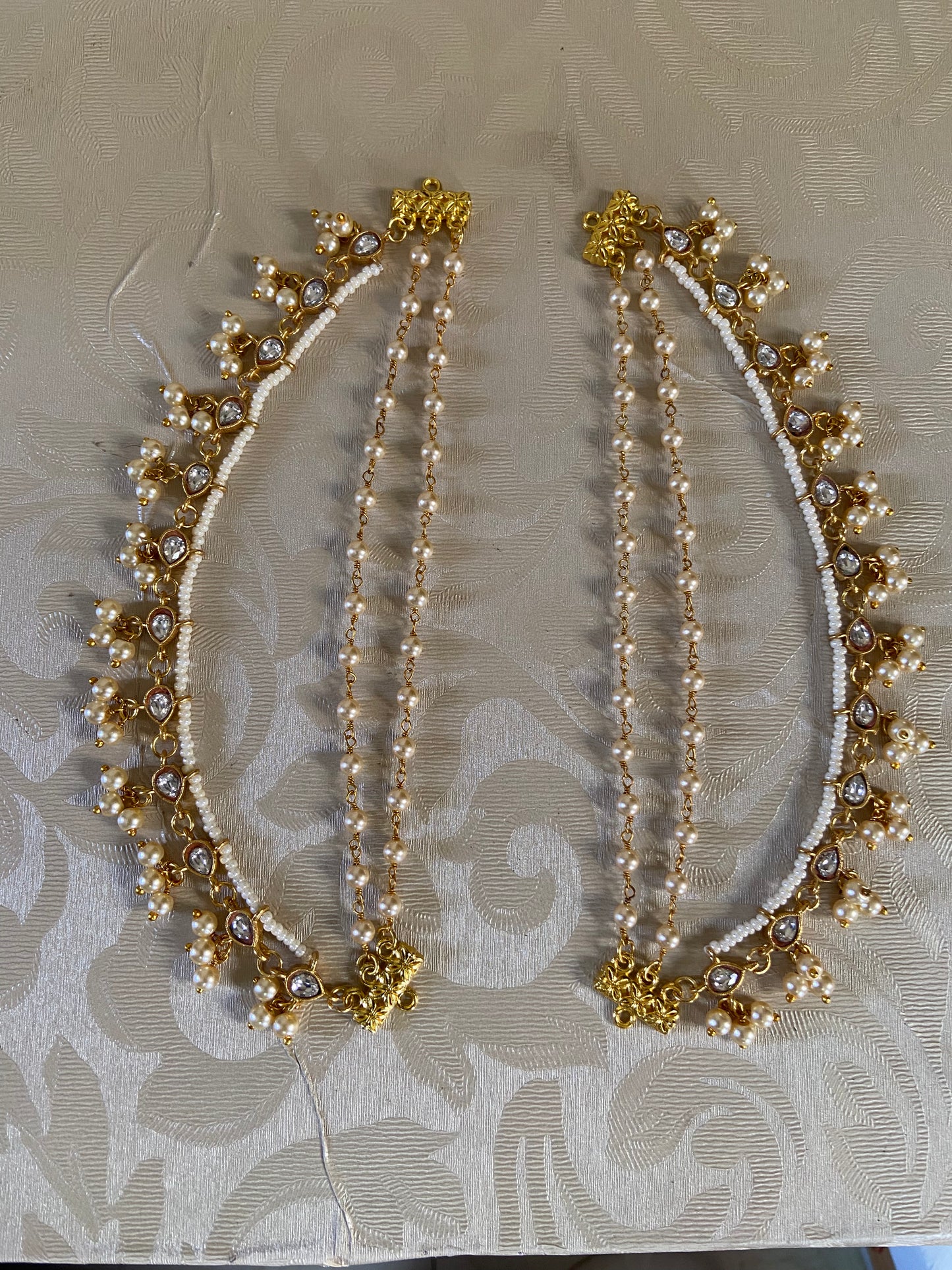 Jadau Kundan  & Pearl Ear Chains | Hair accessories | Champaswaralu