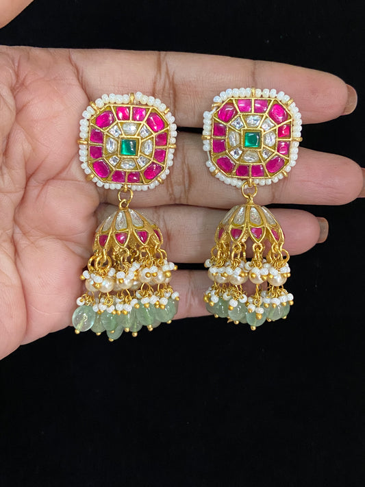 Antique Jadau Kundan Jumkis | Indian Traditional Jumki Earrings