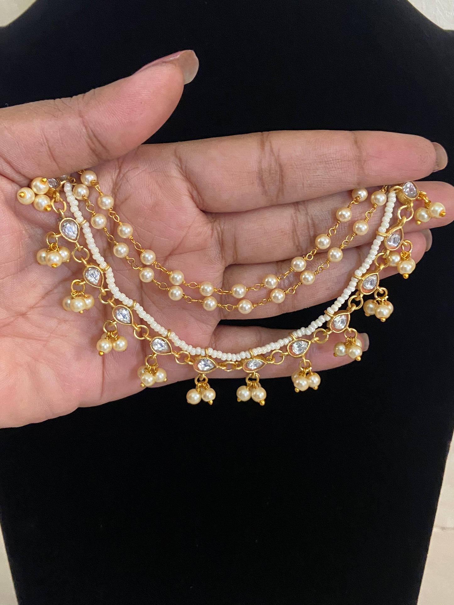 Jadau Kundan  & Pearl Ear Chains | Hair accessories | Champaswaralu