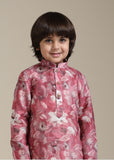 Boys Coral Pink Floral Patterned Kurta Set