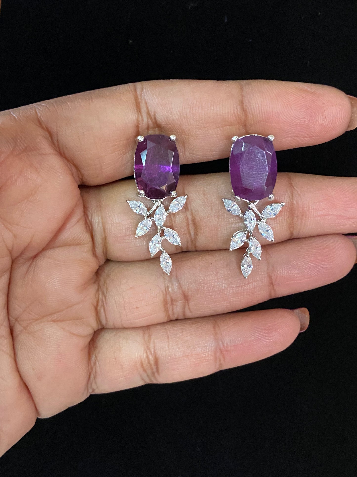 Rhodium AD Earrings | Indian Earrings In USA