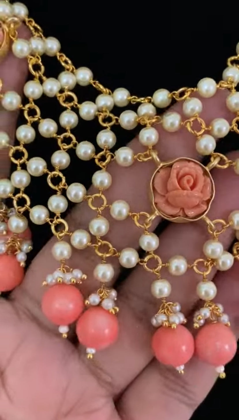 Pearl Coral Rose Choker Set | Indian Jewelry In USA